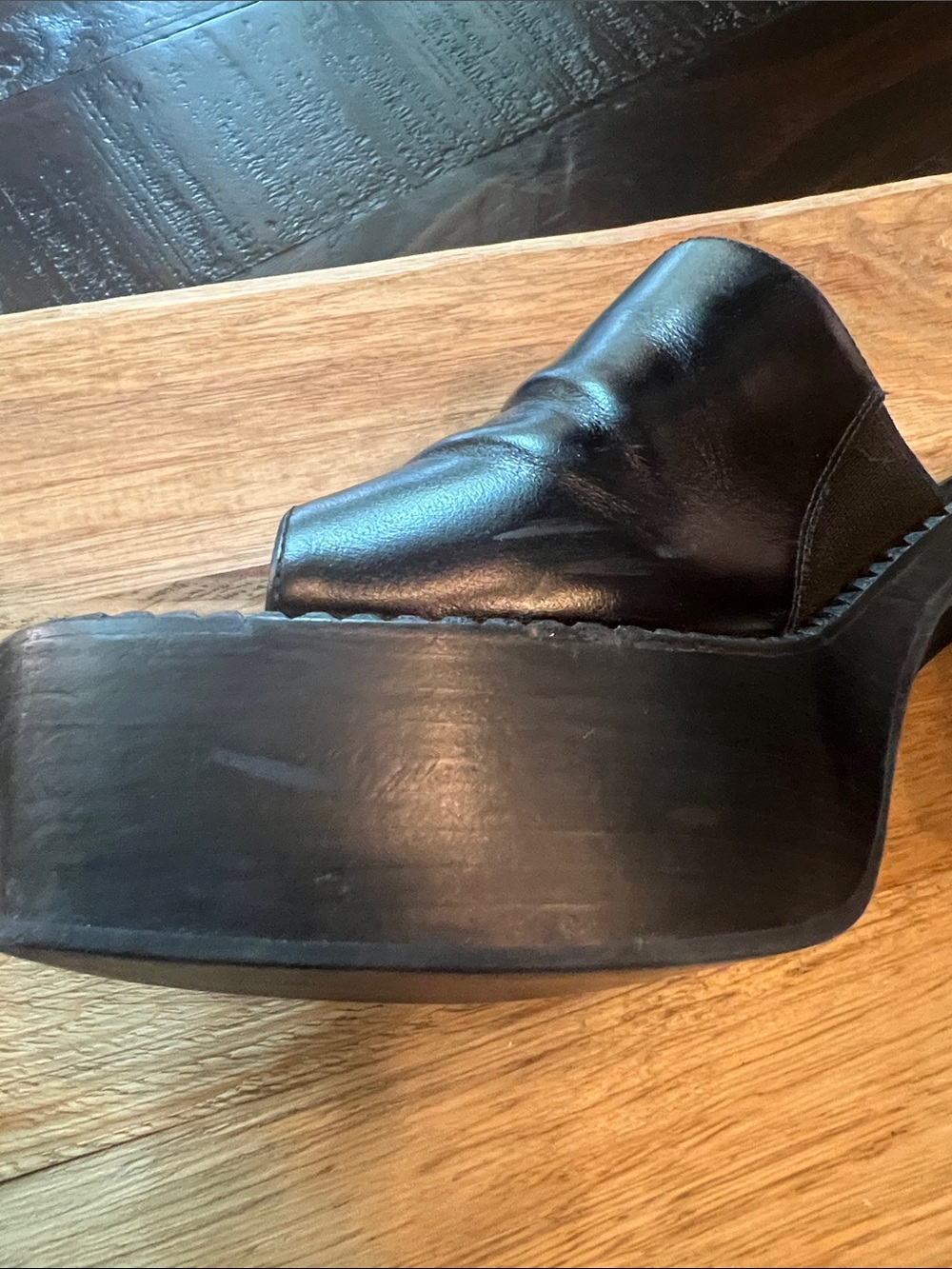 Jeffrey Campbell Black Leather Platform Open-Toe Mule Heels - Picture 11 of 13